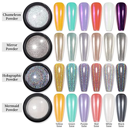 BORN PRETTY Chrome Nail Powder Holo Powder Nail Art Powder Mirror Glitter Rainbow Neon Pearl Pearl Pigment Manicure Glitter Dust 4 Boxes