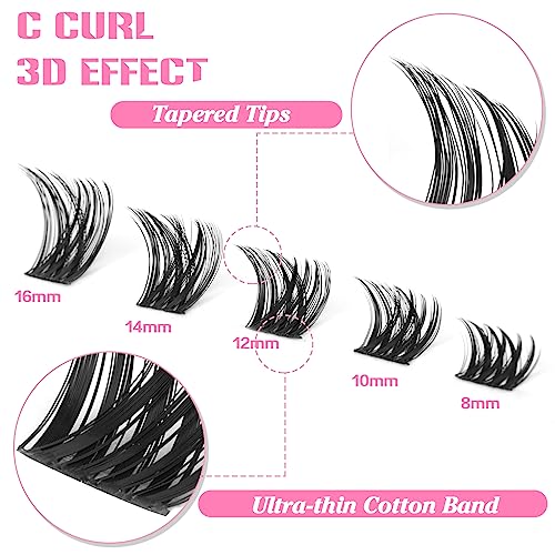 DIY Lash Extension Kit Lash Clusters Individual Eyelash Extension Kit with 3 in 1 Lash Bond and Seal and Remover and Lash Tweezers Applicator, 8-