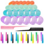 44 pieces Hair Rollers set, 24 Self velcro rollers for hair and 18 randomly colored duckbill clips for fixing hairstyles, and 2 combs in random c