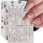 JMEOWIO 3D Embossed Flower Spring Nail Art Stickers Decals Self-Adhesive 5D Summer Colorful Floral Nail Supplies Nail Art Design Decoration Acces