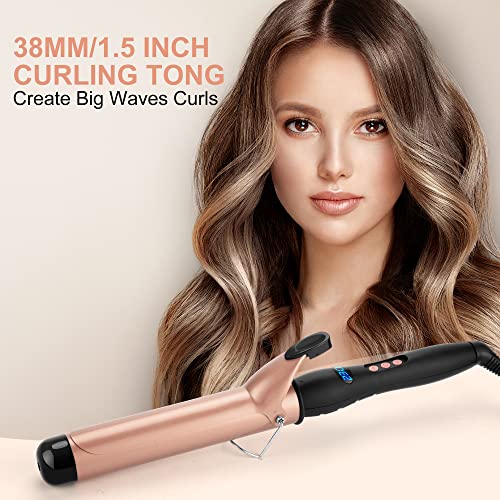 Curling Tongs 38mm Large Barrel Curling Wand Big Curls for Long & Medium Length Hair Curler Styling Thick Wide Curling Iron with Clip 140°C-230°C