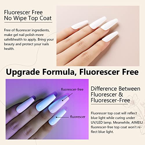 AIMEILI Glossy Top Coat Gel Polish Clear, No Wipe UV LED Soak Off, Nail Art Top Gel, Shine Finish, Long Lasting, Easy to Apply, No Chips, 10ml