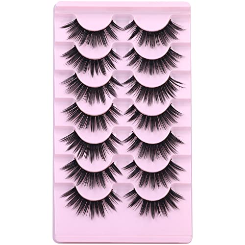 Cosplay Lashes Thick Fake Eyelashes Doll Lashes Natural Look False Eyelashes 3D Spiky Faux Mink Lashes Pack 7 Pairs Japanese Manga Eye Lashes ALI