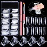 EBANKU 100PCS Nail Dual Forms Tips for Poly gel Set, Full Cover Gel Nail Extension Mold Tips & 1Pcs Poly gel Nails Brush & 5Pcs Dual Form Nail Cl