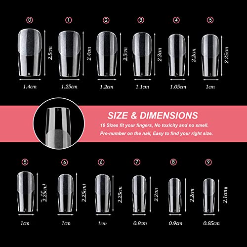 FITDON 240PCS Square Nail Tips, Clear Acrylic False Nail Tips Full Cover Artificial Fake Nails for Nail Salons and DIY Nail Art