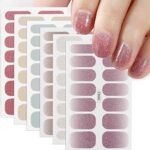 6 Sheets Glitter Full Wraps Nail Stickers Nail Polish Sticker Glitter Pink Self-Adhesive Waterproof Nail Art Decals Manicure Nail Tips DIY Nail D