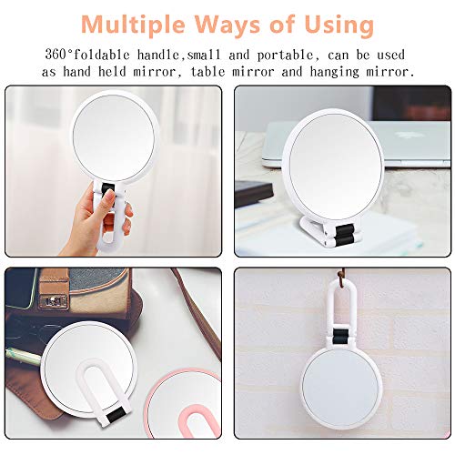 Makeup Mirror Double Sided 5X/1X Magnifying,Hand Held Mirror with Folding Handle,Compact Cosmetic Vanity Mirror for Girls,Ladies,Beauty,Handbag,T
