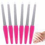 6Pcs Nail Files and Buffers, Stainless Steel Nail File Professional with Non Slip Handle Washable Double Sided 100 Grit Nail Files Kit, Metal Nai