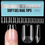 TOMICCA Square Shaped Short Nail Tips - 192PCS Half Matte Soft Gel, No File Needed- Full Cover False Nails, Clear Acrylic & Strong Tips for Press