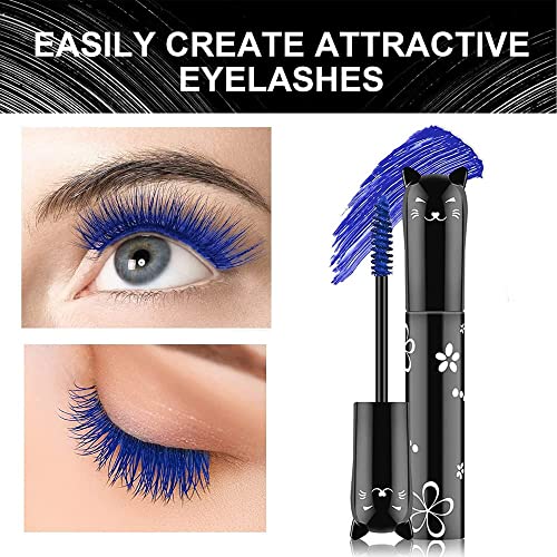 Colorful Mascara, Waterproof Long Lasting Thick Mascara/Rainbow Color 4D Silk Fiber Lash Charming Masacara (Blue)