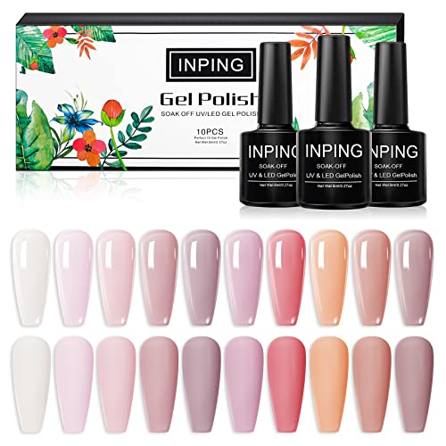 INPING Pastel Gel Nail Polish, 10 Color Spring Summer Nail Polishes Set Candy Macaroon Collection Required Soak Off UV/LED Lamp for Starter DIY N