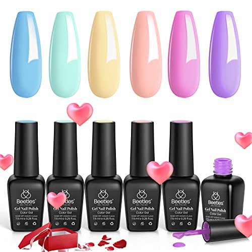 Beetles Bloody Mary Red Gel Nail Polish Set - 6 Pcs Shimmer Red Burgundy Red Gel Polish Red Glitter Nail Polish Soak Off UV Nail Lamp Gel Nail Ki