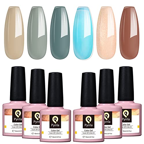 PYRRLA Lazy Afternoon Gel Nail Polish Set of 6 Colors, Soak Off Gel Polishes for Long-lasting & Smooth Finish, Easy-to-use Gel Nail Kit for Salon