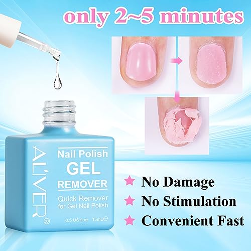 Gel Nail Polish Remover(15ml), Gel Polish Remover, Quick & Easy Polish Remover in 2-5 Minutes, Remove Gel Nail Polish with Cuticle Pusher and Nai