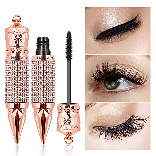 Eyelash Mascara Waterproof & Long Lasting, 4D silk Fiber Lash Mascara Volume and Length Eye Makeup Sparkling Diamond Mascara