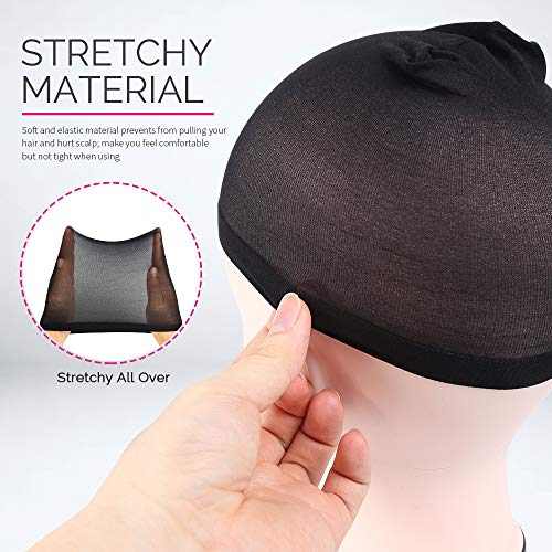 FANDAMEI 6 Pcs Black Nylon Stocking Caps - Elastic Stretchy Nylon Stocking Wig Cap for Women, Unisex Nylon Stretch Wig Cap with Close End for Men