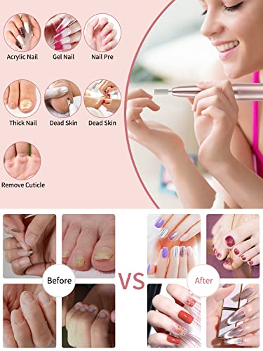 LIONVISON Electric Nail Files, Portable Electric Nail Drill Bits 20000 RPM Adjustable Speed, Professional Manicure Pedicure Set with 11 Drill Bit