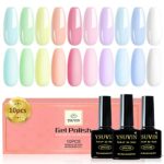 Yueshop 10pcs x 8ml Nail Gel Polish Macaron Candy Pastel Series Set 10 Colors Blue Pink Green Yellow White Soak off UV/LED Gel Nail Polish Long L
