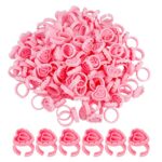 100 Pcs Pink Lash Glue Holder Flower Glue Rings Plastic Makeup Glue Holder Quick Blossom Cups for Eyelash Extension