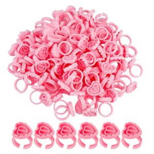100 Pcs Disposable Glue Rings, Pink Lashes Glue Ring Cup Plastic Makeup Glue Holder Rings Lashes Quick Blossom Cups for Eyelash Extension