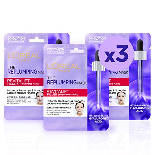 L'Oreal Paris Revitalift Filler Hyaluronic Acid Replumping Tissue Mask 3 Pack