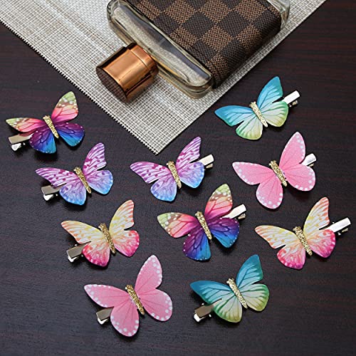 Mesmeriser Realistic Butterfly Clips Pack of 10 – 5 Assorted Matte Coloured Hair Clips for Girls – Cute Duckbill Slides in Box Packaging for Easy