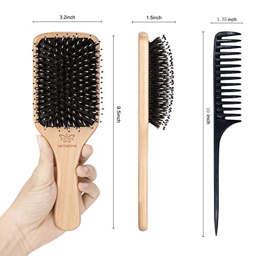 Hair Brush Boar Bristle Hairbrush for Thick Curly Thin Long Short Wet or Dry Hair Adds Shine and Makes Hair Smooth, Best Paddle Hair Brushes and