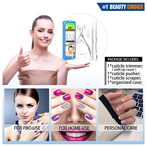 Cuticle Nippers Cuticle Pusher, 3 Pack Professional Cuticle Remover Set Stainless Steel Cuticle Cutter Cuticle Clipper Tools for Manicure and Ped