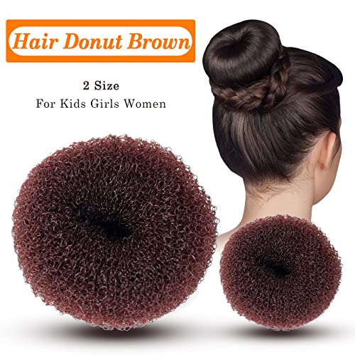 Sularpek Hair Donut Brown, Ring Style Donut Hair Bun Maker with 4 Elastic Hair Ties and 20 Hair Pins for Chignon Hairstyles, Hair Bun Shaper set