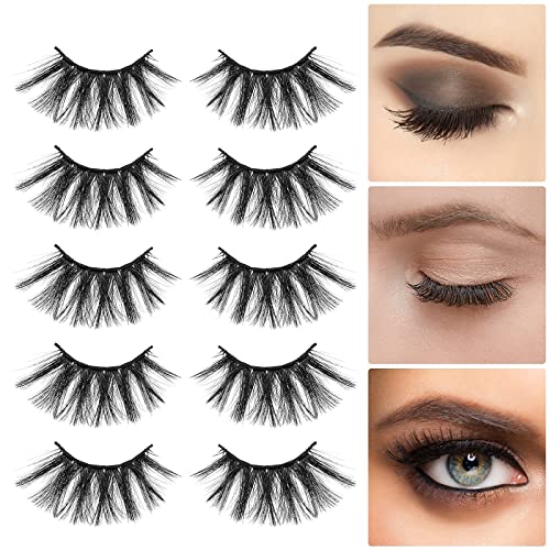 Molain Multi-layered Lashes False Eyelashes Dramatic 25MM Faux Mink Lashes Pack 5 Pairs Wispy Long Thick Fluffy Strip Eye Lashes (style#26)
