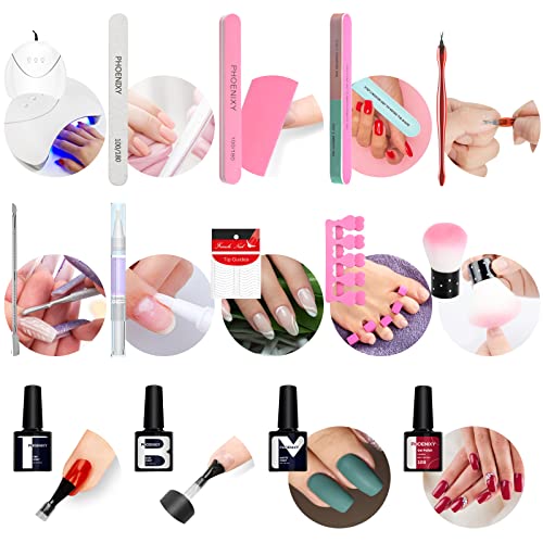 Gel Nail Polish Starter Kit, Phoenixy 12 Colours Soak off Gel Nail Polish Set with Nail Lamp 8ml Gel Nail Kit Shellac Nail Kit Gift Set for Women