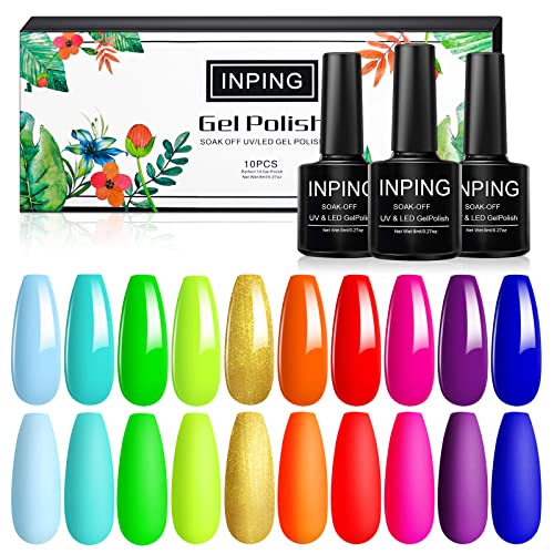 INPING Pastel Gel Nail Polish, 10 Color Spring Summer Nail Polishes Set Candy Macaroon Collection Required Soak Off UV/LED Lamp for Starter DIY N