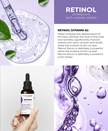 Perfect Look London Retinol Serum for face with Hyaluronic Acid, Advanced Anti Aging and Wrinkle High Strength Formula with Vitamin A/Retinoid Fa