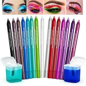 15 Colour Eyeliner Pencil Set, Waterproof Eyeliner Pen Long Lasting Colorful Eyeliner Glitter Eyeliner Kit with 2 Eyeliner Sharpener Professional