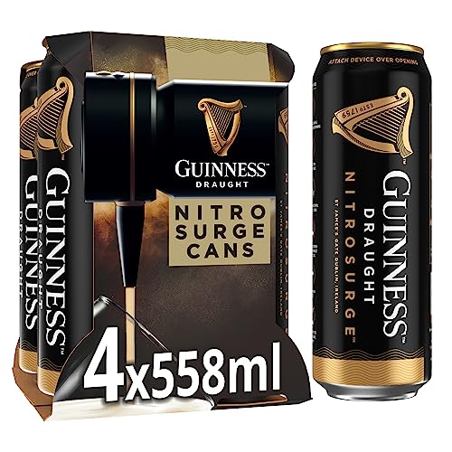 Guinness Draught Nitrosurge Beer Stout Cans 4x558ml, 4.1% vol. Bring Home the Perfect Pour. (Nitrosurge device & Beer glasses Sold Separately)