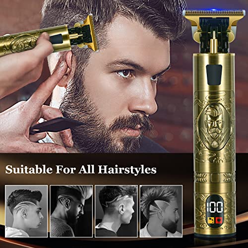 Cordless Hair Trimmer,Professional Hair Clippers,T-Blade Trimmer Clipper,Precision Outliner Trimmer,Beard Trimmer Regabarba with USB Charger LCD