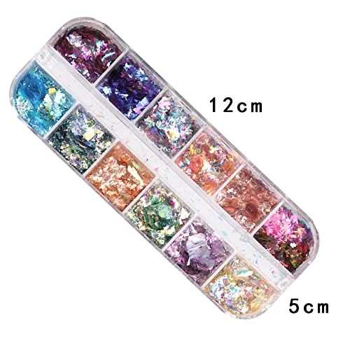Holographic Mermaid Nail Art Glitter Flake, 12 Grids Holographic Nail Art Sequins Bright Colorful Shiny Nail Supplies Nail Art Design Decoration