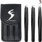 Tweezers Professional Slanted Tweezer for Facial Hair Women & Men Stainless Steel Precision Tweezers for Ingrown Hair Tweezers (Mat Black)