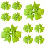 10pcs Apple Green Hair Bows Clips Slides Grips 3" inch Pinwheel Solid Vibrant Colour Girls Hairbows