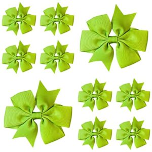 10pcs Apple Green Hair Bows Clips Slides Grips 3" inch Pinwheel Solid Vibrant Colour Girls Hairbows