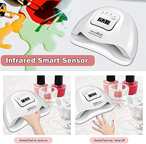 LED UV Nail Lamp, 120W Nail Dryer, Professional Gel Nail Polish Curing Light with 4 Timer Setting, Automatic Sensor and LCD Display, Portable UV