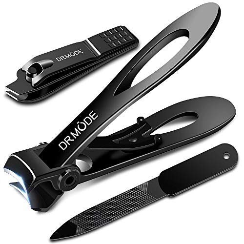 Nail Clippers - DRMODE 15mm Wide Jaw Opening Stainless Steel Fingernail and Toenail Clippers for Thick Nail with Nail File, Slant Edge Cutter for