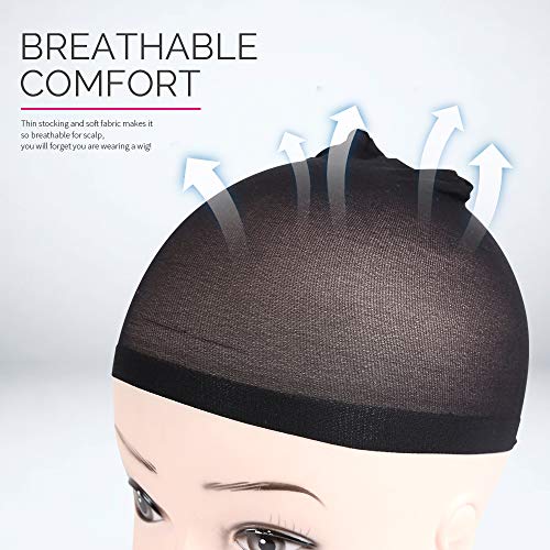 FANDAMEI 6 Pcs Black Nylon Stocking Caps - Elastic Stretchy Nylon Stocking Wig Cap for Women, Unisex Nylon Stretch Wig Cap with Close End for Men