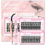 Eyelash Extension Kit at Home, Missicee 96 PCS D Curl Wide-Stem Cluster Lashes DIY Lash Extension Kit with 48 Hours Long-Lasting Cluster Lash Glu