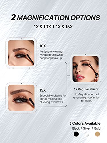 Compact Mirror Magnifying Pocket Mirror 10X Small Travel Folding Mirror for Handbag Square 3.5 inch (Silver)