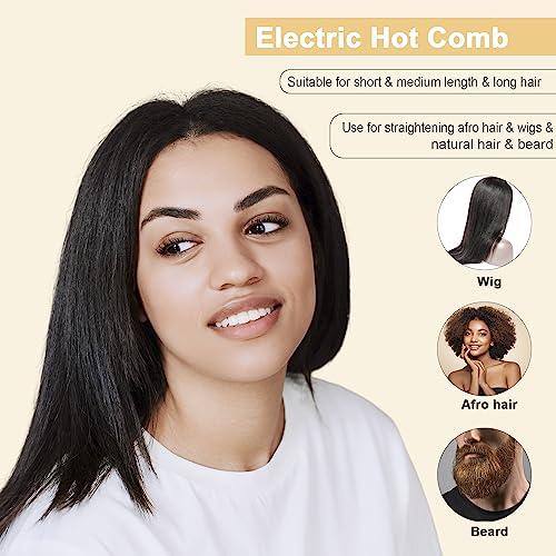 LXMTOU Electric Hot Comb Hair Straightener for Afro Hair Wigs Beard Straightening Comb Ceramic Protable Pressing Comb with LCD Display Dual Volta
