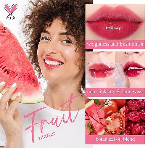 bayfree Lip Tint Stain Set, Long Lasting Lip Gloss, Non-sticky & Transfer-Proof Lip Stain Tinted Lip Balm, Waterproof Lipstciks, Lip Shine (fruit