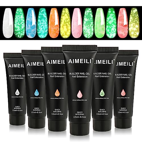 AIMEILI Poly Nail Gel Set, 6 Colors 15ml Nude Pink Brown Daily Collection Nail Extension Gel Set Builder Nail Gel French Manicure DIY Design Nail