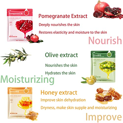 Sheet Mask,5Pcs Fruit Extract Face Mask Set,Aloe Vera Gel Face Mask,Hydrating Face Mask,Face Masks Beauty,Face Masks Skincare,Improves Skin Face