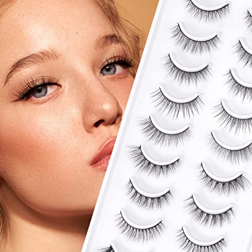 EMEDA 10 Styles False Eyelashes Natural Look 3D Short and Soft Fake Eyelashes Faux m ink Lashes Fluffy And Wispy Eye Lashes 10 Pairs 100% Handmad